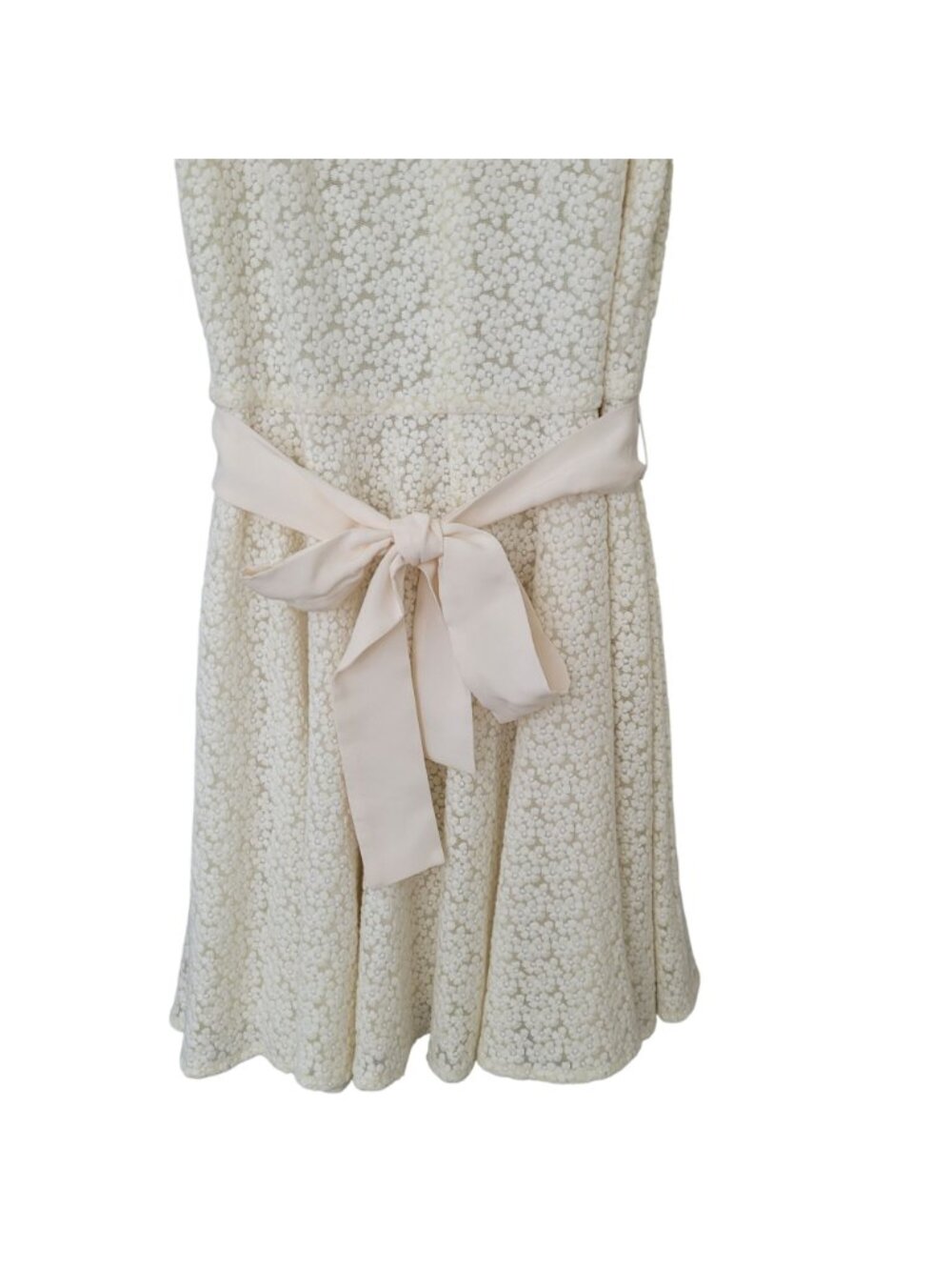 Amanda Uprichard Haley Daisy Lace Dress Womens Size M Cream V-Neck Bow Tie Waist - Picture 9 of 9